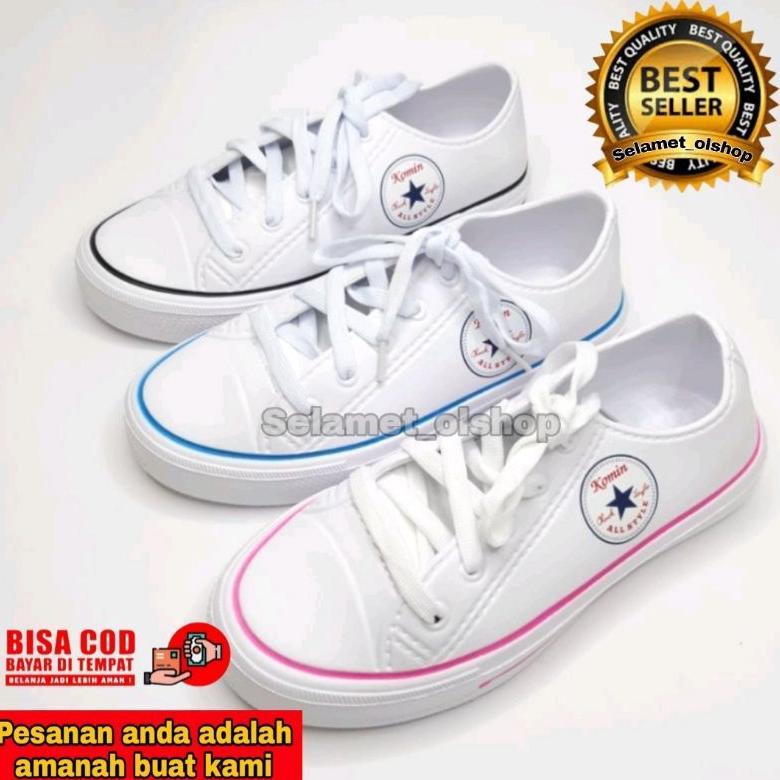 DISKON SEPATU KARET PUTIH KOMIN, SEPATU KARET WANITA SNEAKERS ANTI AIR, SEPATU KARET CEWEK ANTI AIR
