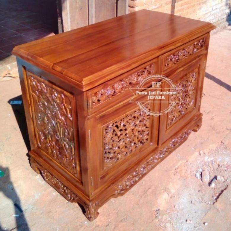 [BEST BUY] Meja Tv plus laci - Rak bufet Lemari kecil ukir Jepara kayu jati