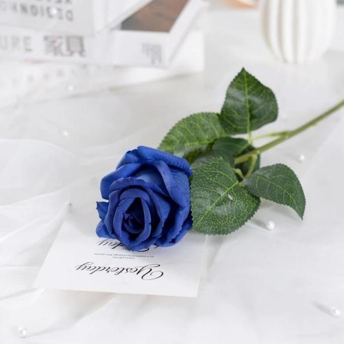 * BUNGA MAWAR ARTIFICIAL LATEX IMPORT KUNCUP - BIRU - BLUE //