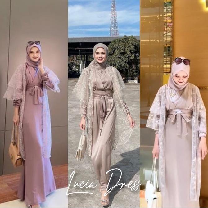 LUCIA DRESS + OUTER BRUKAT GAMIS PREMIUM GAMIS TERBARU DRESS PESTA GAMIS KONDANGAN GAMIS BRUKAT PEST