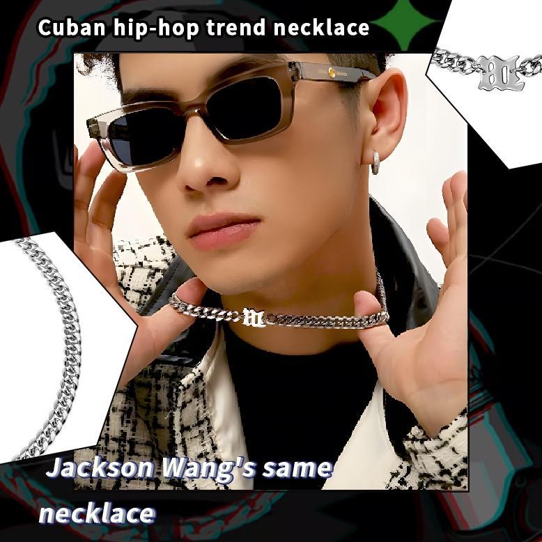 MURAH KALUNG PRIA TITANIUM STEEL - MODEL RANTAI KUBA DENGAN PENDANT HURUF M, DESAIN SIMPLE & KEREN