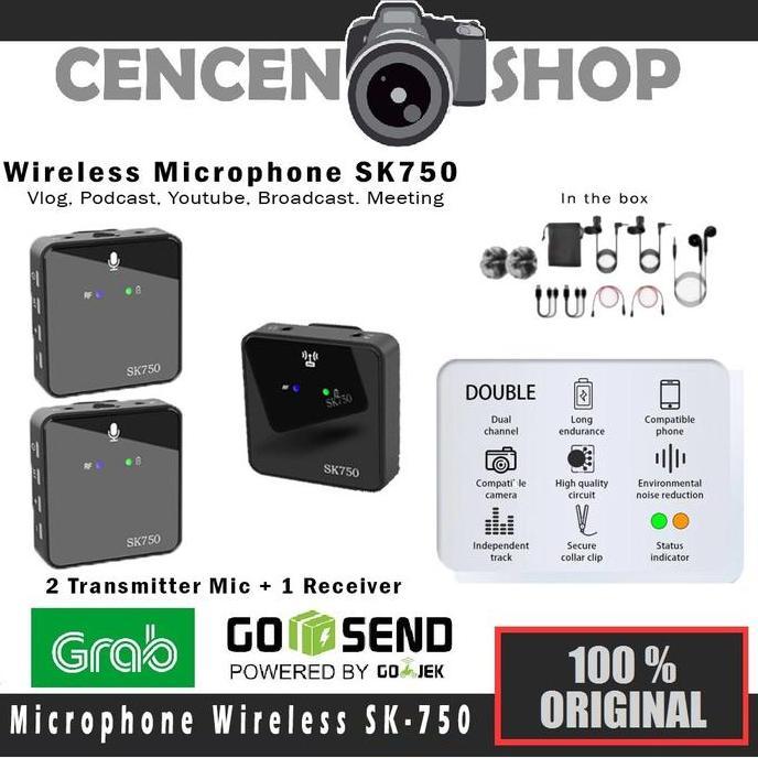 Mic Wireless Lavalier SK750 Mikrofon Dual Microphone Clip On Camera HP