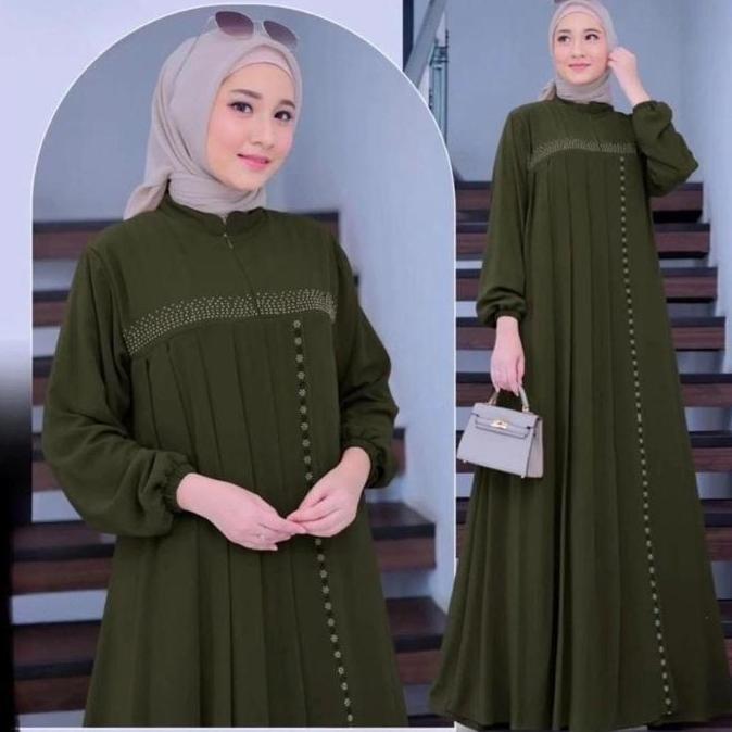 Berkualitas Tegal Grosir Anggun Dress Gamis Crinkle Sowaroski Muslim Payet Baju Wanita Busui Friendl