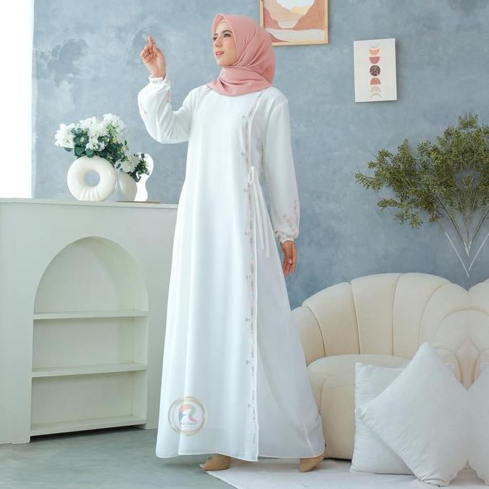 Sekarangaja- Raisma - Ivanna Gamis Syar'I Putih Tulang Premium Elegan Model Verslah Kait Samping Kom