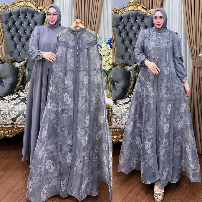 Harga Miring Fajrina Dres Gamis Muslimah Terbuat Dari Bahan Royal Twist Mix Organza Nyaman Mewah Ele