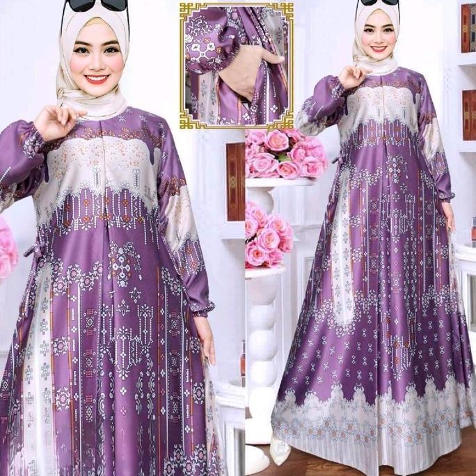 Promo Gamis Motif Sonya Terbaru Biru Coklat Muslim  Silk  Dress  Tebal  Kain  Cantik  Muda  Mint Wan