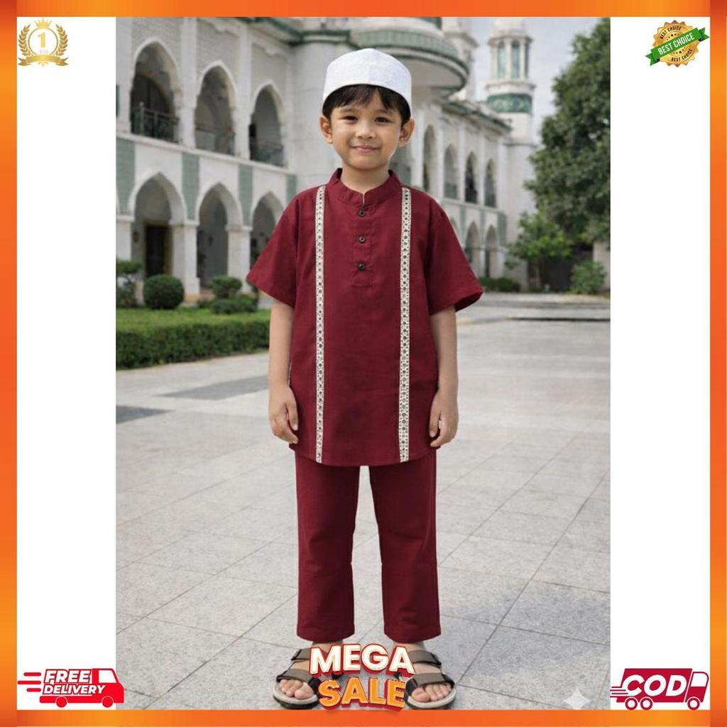Fahsion Muslim/ Setelan Pakaian Muslim Anak Laki Laki Usia 1-10 Tahun/ Setelan Baju Koko Batik List 