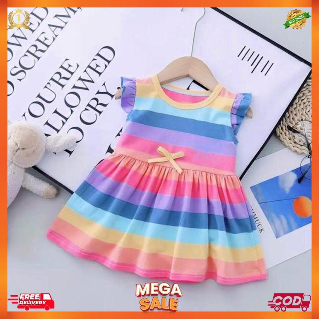 Fashion Bayi-Dress Bayi Anak Perempuan Usia 1-5 Tahun Motif Pelangi Terbaru/ Setelan Baju Anak Perem