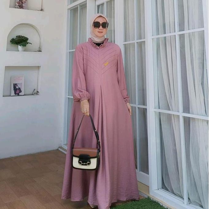 Bergaransi Shanum Dress Gamis Muslim Wanita Polo Linen Cantik Kekinian Variasi Rempel