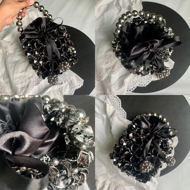 BEST SALE Beaded Bag Bucket Warna Silver Berbagai Ukuran