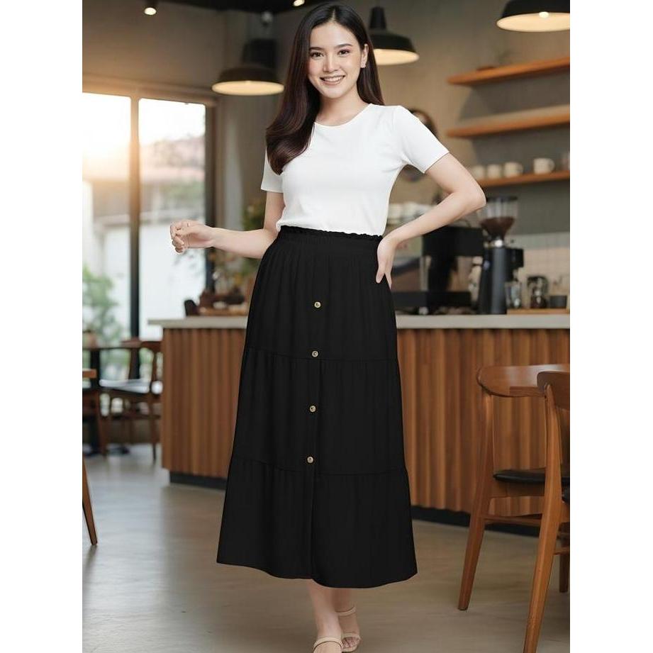 DS289 >> / Rok Dress / Rok Motif Kancing Wanita Kualitas Impor / Highwaist Simple Cantik 8121