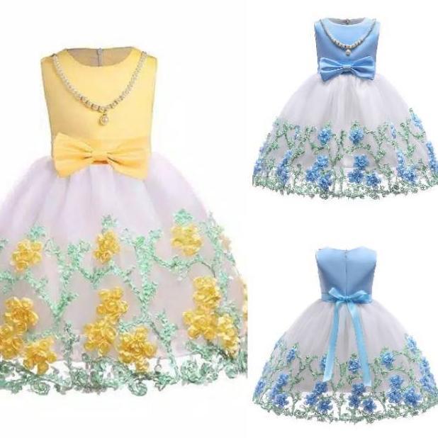 GA2596 CHRYSAN DRESS YELLOW GAUN PESTA ANAK PEREMPUAN KUNING LEBARAN IMPORT KOREA BUNGA