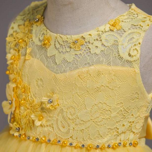 8100018 FLORA DRESS / GAUN PESTA NATAL ANAK PEREMPUAN KUNING HIJAU TOSCA PUTIH IMPORT