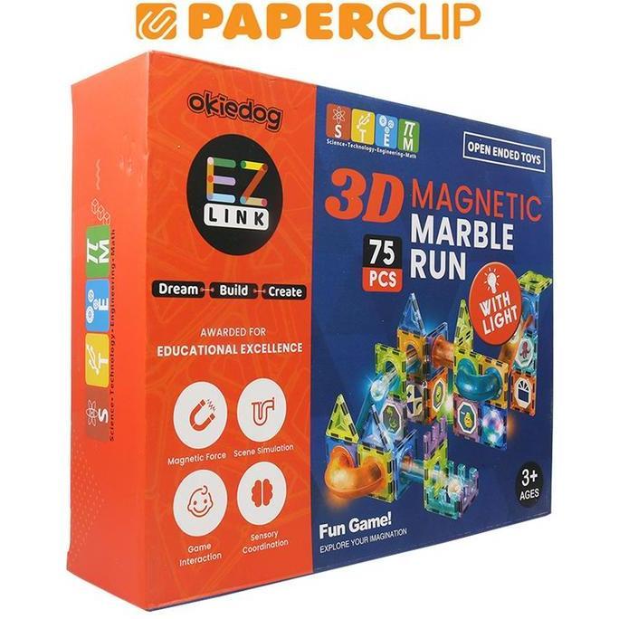 MAINAN EDUKASI OKIEDOG EZLINK 3D MAGNETIC MARBLE RUN / 75PCS Best Quality