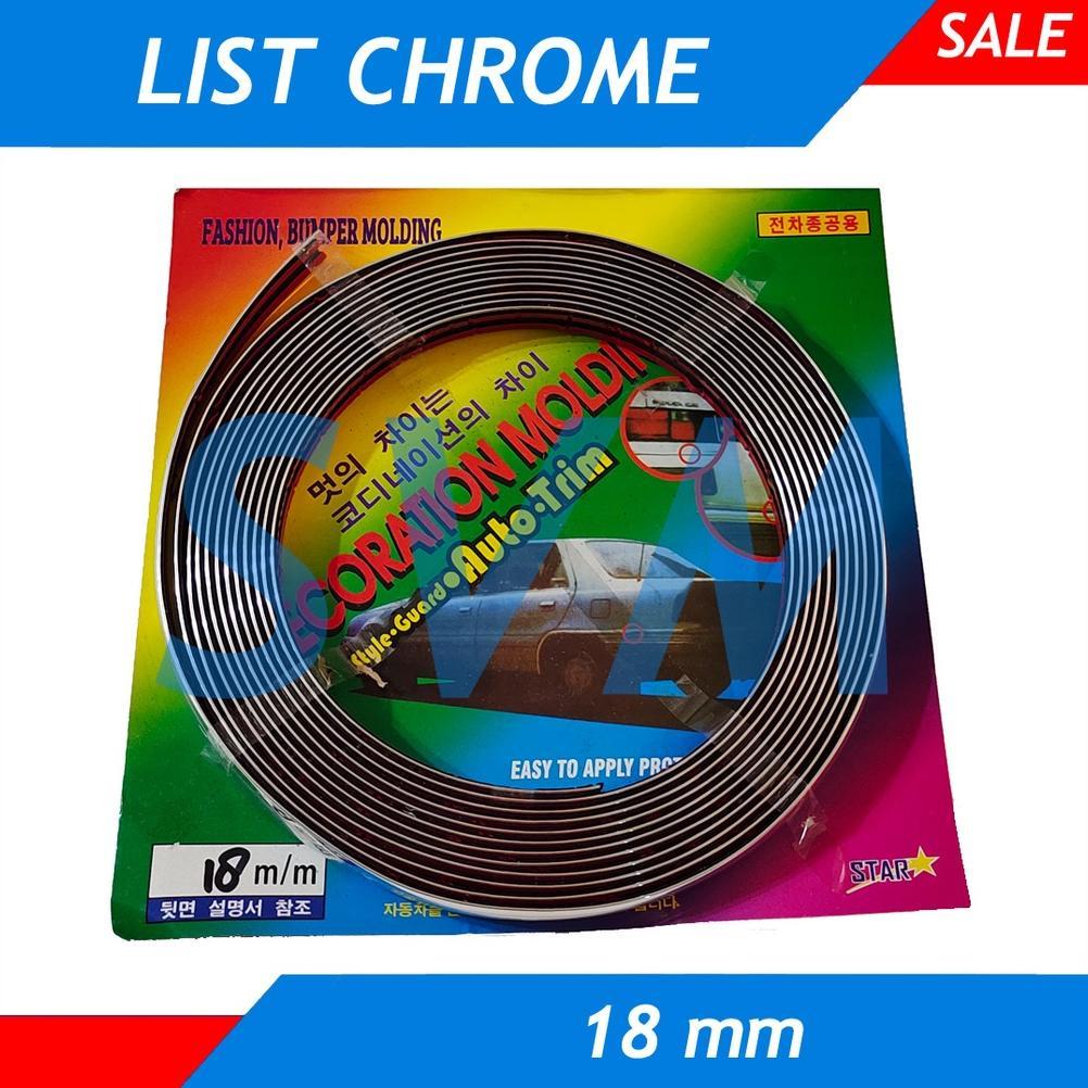 List Chrome / Lis Krom Silver Moulding Bumper Mobil Universal lebar 18 mm panjang 7.5 meter untuk de