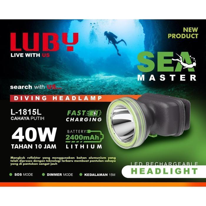 LUBY Senter Kepala Selam Super Terang senter selam LUBY 7200mAh lithium LED Rechargeable