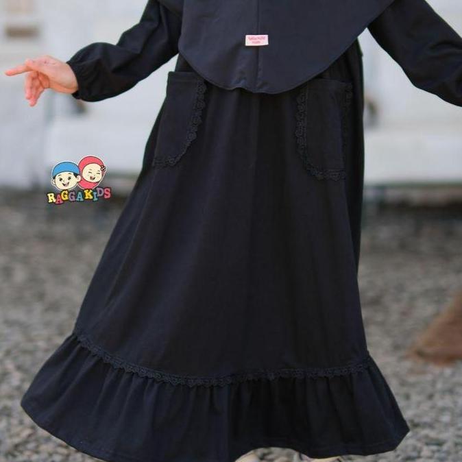 Raggakids Gamis Hitam Polos Bahan Kaos Rg 52 V2 usia 4-13 tahun HS