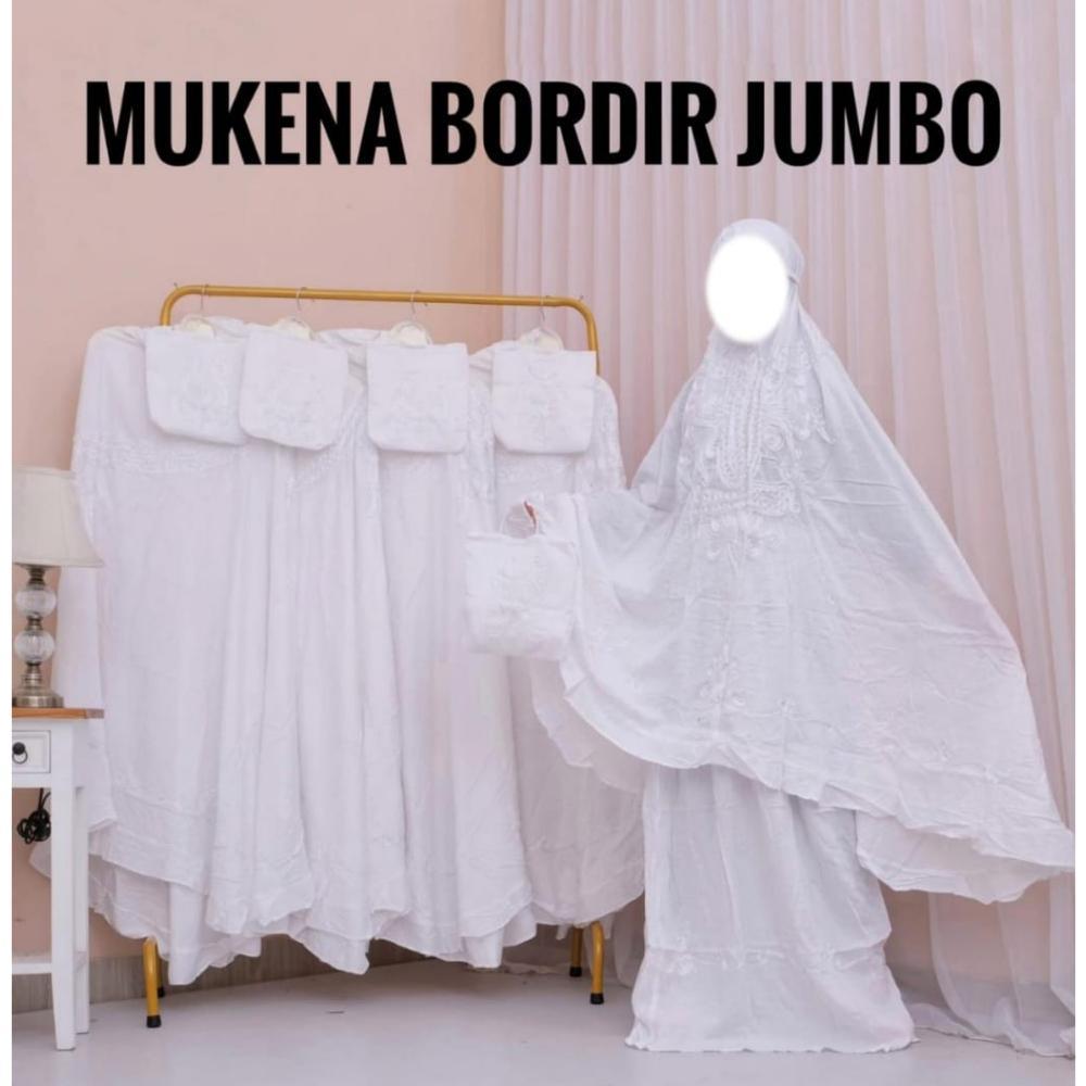 Mukena Rayon Putih Polos Bordir Pita Jumbo