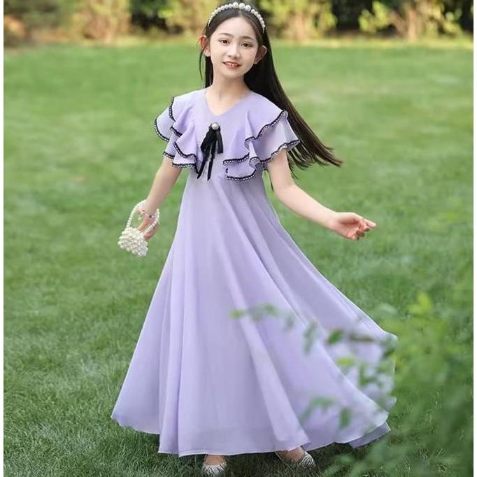 DRESS ANAK PEREMPUAN  KOREA LONG LAYAR/TERBARU/PINK/PUTIH/MERAH/MAROON/UMUR 5-15 TAHUN/ANAK KOREA/AN