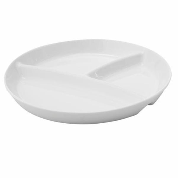 Piring Kaca Keramik Sekat Laut Pauk Putih Polos Cantik Ukuran 22cm WS