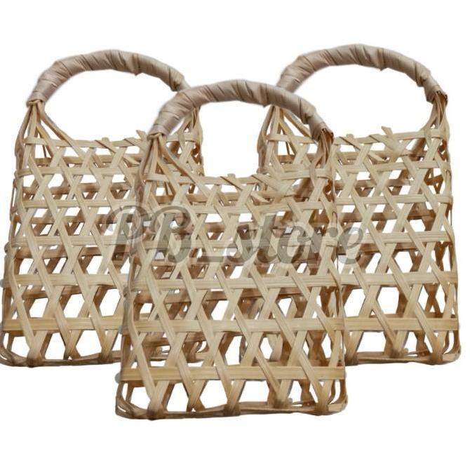 keranjang anyam kantong tas anyam bambu kecil tas sauvenir cantik
