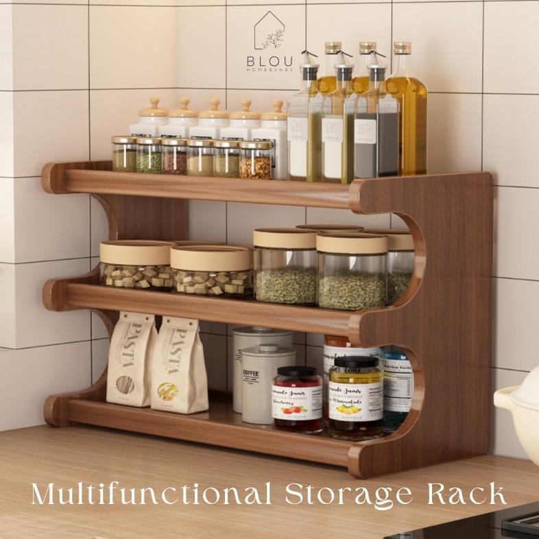 [Saik] Blou Rak Kayu Aesthetic Estetik Kitchen rack seasoning storage rack rak kayu bambu gelas bumb