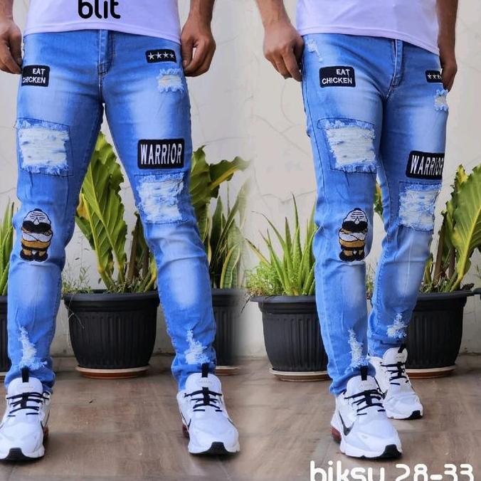 Tahan Lama  Promo Cod Celana Jeans Sobek Bordir Pria/Celana Jeans Sobek Emblem Pria/Celana Jeans Pan