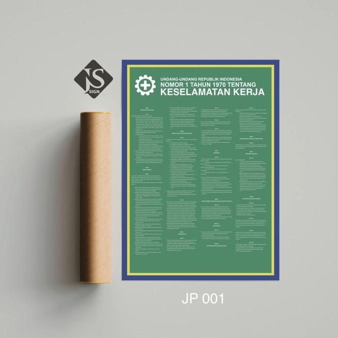 Poster Safety K3 Keselamatan Kerja UU no.1 tahun 1970 Ukuran A3