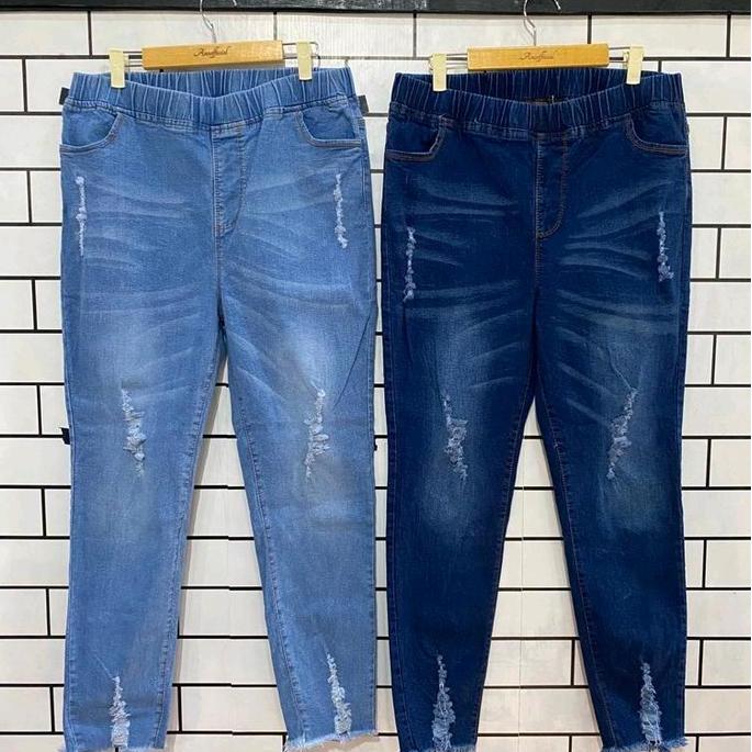 Harga Miring Celana Jeans Wanita Jumbo Model Sobek-Sobek - Celana Denim Panjang Wanita Pinggang Kare