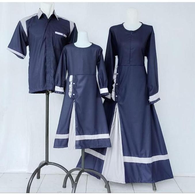 gamis alfa warna navy set family/gamis seragam lebaran/gamis couple family /gamis jumbo/gamis anak p