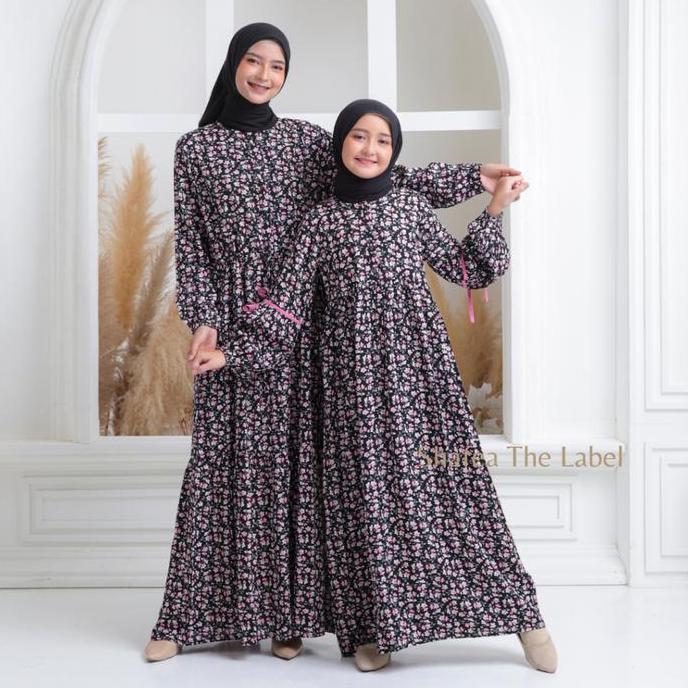 AMEENA DRESS COUPLE MOM AND KIDS BY SHAFEA THE LABEL - GAMIS COUPLE IBU DAN ANAK MOTIF BUNGA - GAMIS
