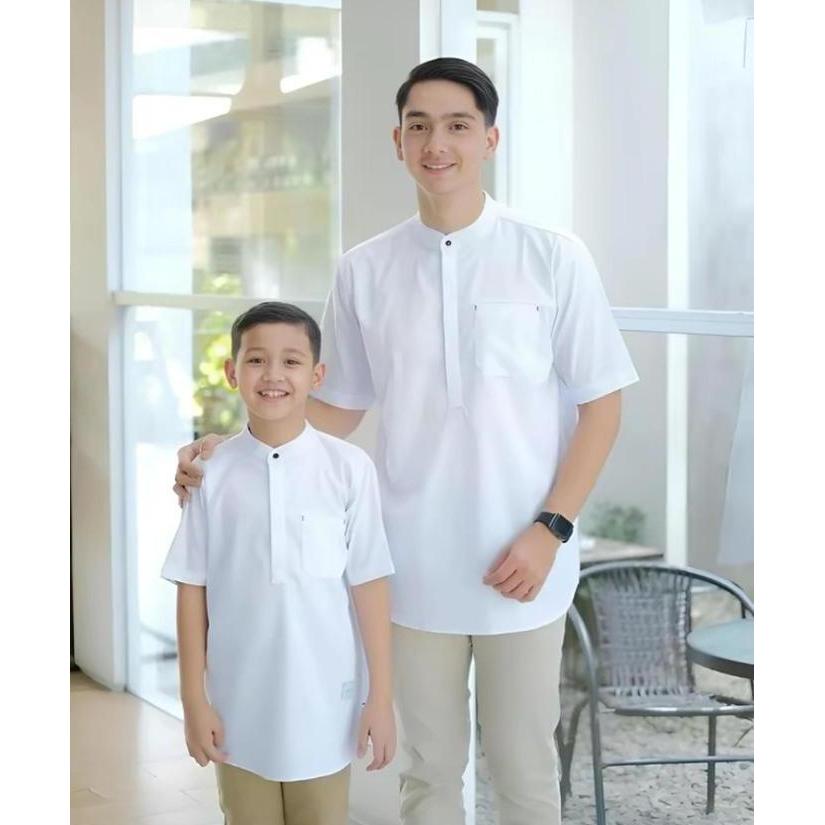 baju koko couple ayah dan anak lengan pendek hem kurta lebaran polos
