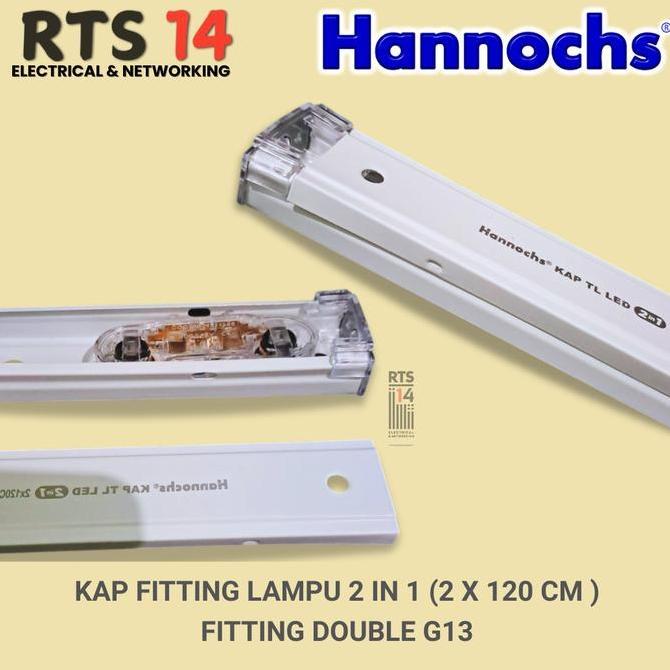 Ready stock Hannochs Kap Lampu 2in1 Double End - Fitting Lampu TL LED 2x120 cm - Kerangka Lampu TL L