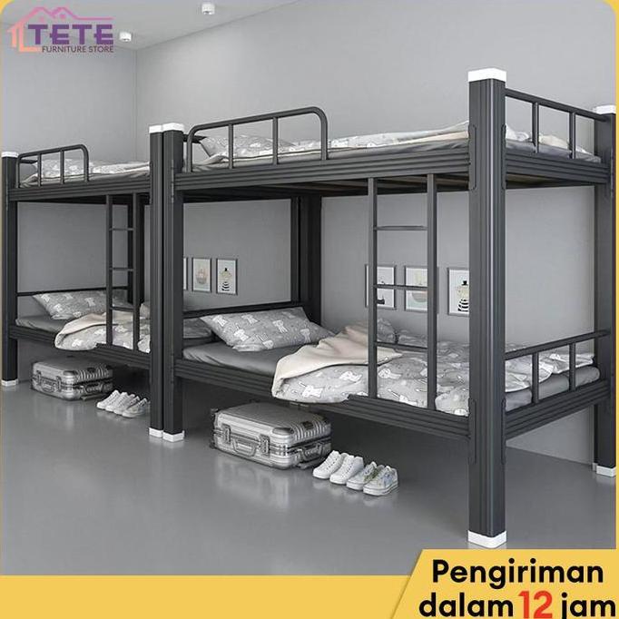 CARADA TETE(TOK)-Ranjang Susun Besi2Tingkat 200x90x180 Desain Elegan & Modern Tempat Tidur Atas-Bawa