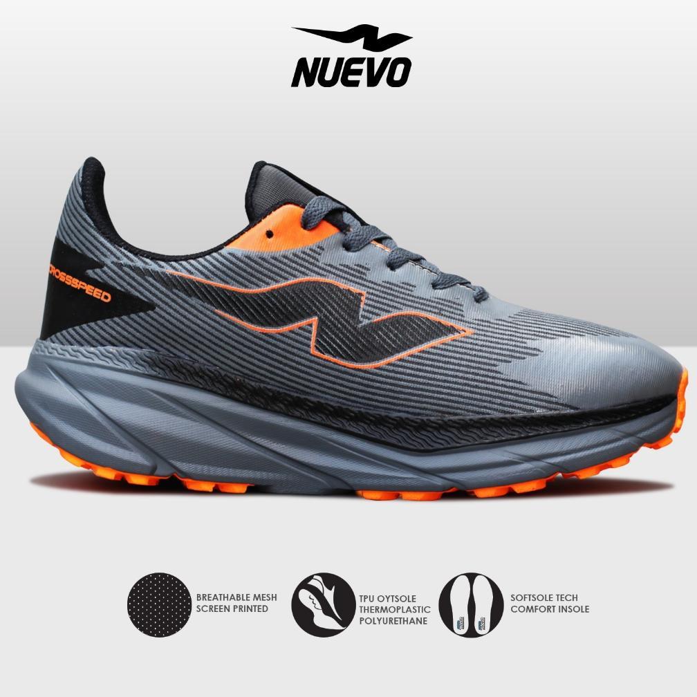 DISKON NUEVO - SEPATU RUNNING NUEVO CROSSPEED GREY/OREN OLAHRAGA LARI PRIA TRIAL SNEAKERS CASUAL SPO