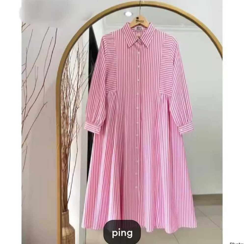 Unik Tunic Wanita Motif Garis-Garis / Kemeja Tunik Wanita Terbaru / Tunik Dewasa Jumbo Terlaris / Tu