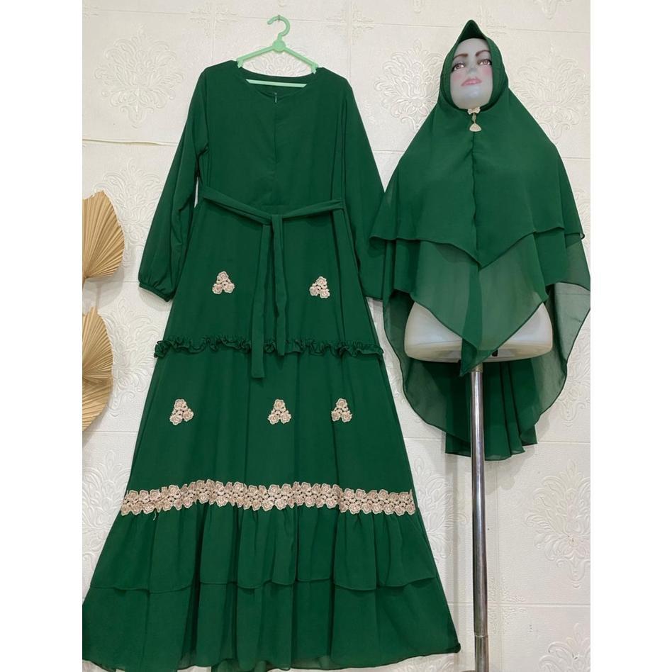 Murah  Gamis Syari Ceruty Renda / Gamis Terbaru Mix Renda Bunga Cantik / Gamis Ceruty Babydoll