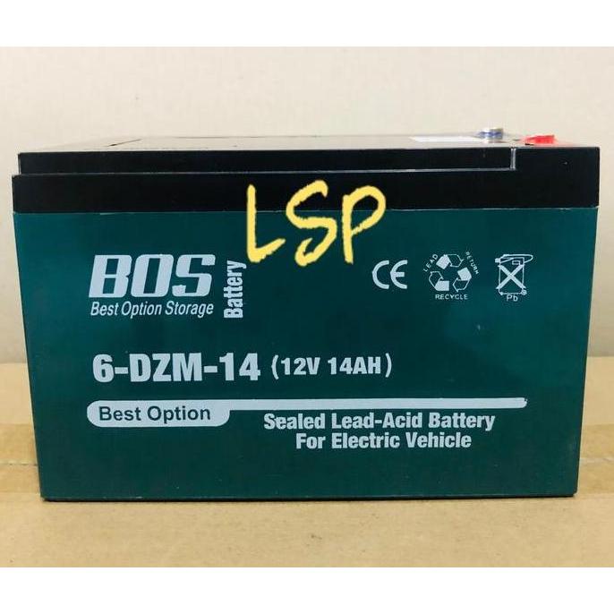 TERBARU - Aki Sepeda Listrik BOS 6-DZF-12 / 6-DZF-14 6-DZM-14 (12V 12 / 14Ah)