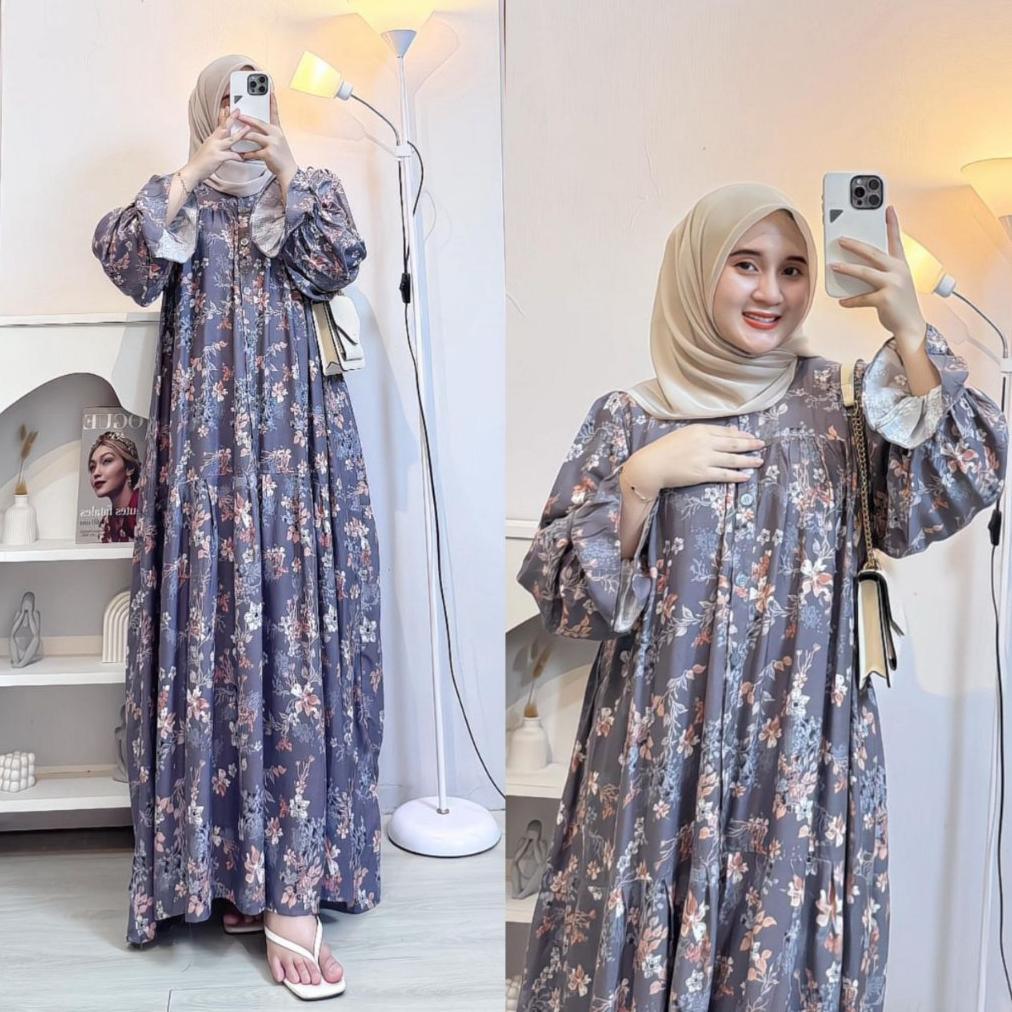 Berkualitas Daisy Dress Gamis Muslim Lengan Balon Busui Bahan Rayon Diamond Premium