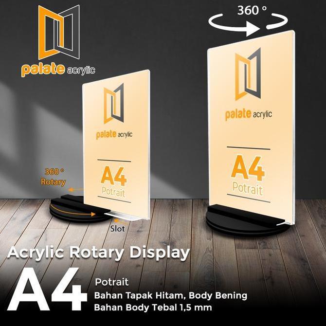 TERLARIS - Akrilik Tempat Brosur Putar / Stand Brosur Meja Putar A4