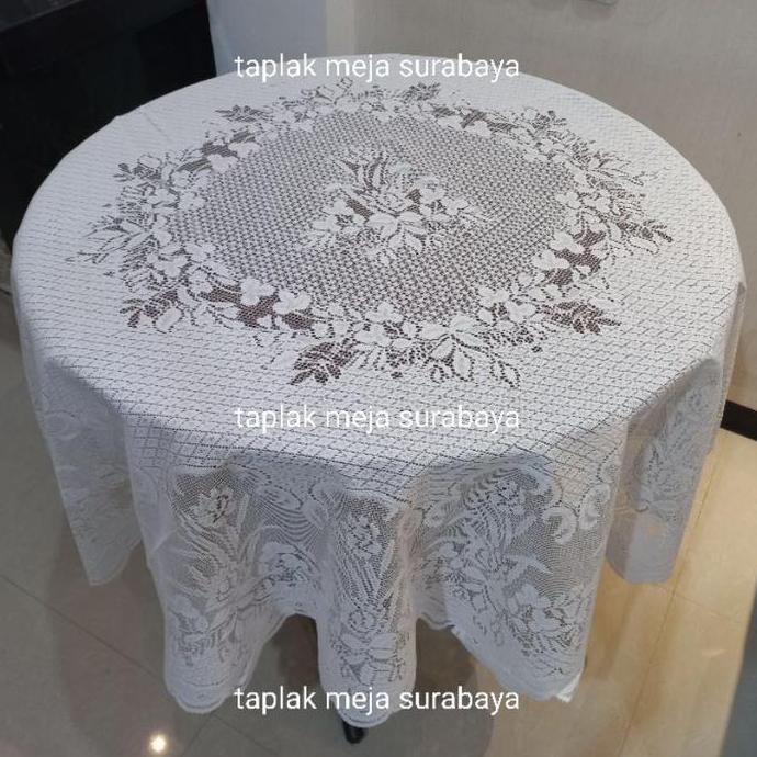paling diminati] Taplak Meja Bulat Bundar 4 - 6 Kursi Diameter 180 cm Kain Brokat Warna Putih Bersih