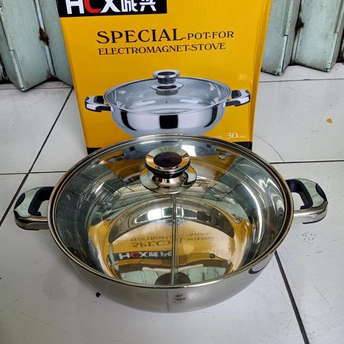 panci Shabu Shabu 30cm / panci sekat tutup kaca 30cm TA