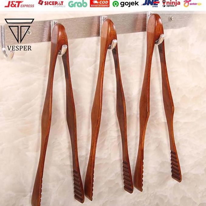 Bestgood- wooden food tong clip / capitan makanan kayu BBQ kue roti daging sayur