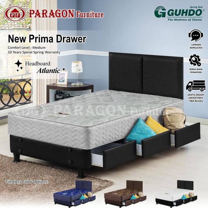 * GUHDO SPRING BED LACI DRAWER NEW PRIMA 90 100 120 140X200 HB ATLANTIC SET - KASUR SPRINGBED GUHDO 