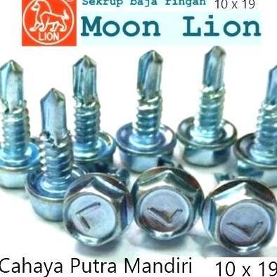 Baut Baja Ringan 10x19 MOON LION/Sekrup Roofing Putih 10x19 MOON LION