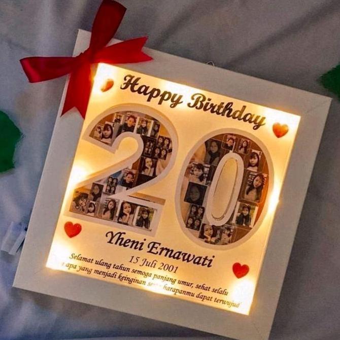 25x25cm lampu hias LED scrap box bingkai frame foto popup 3D angka mozaik foto hadiah kado gift hamp