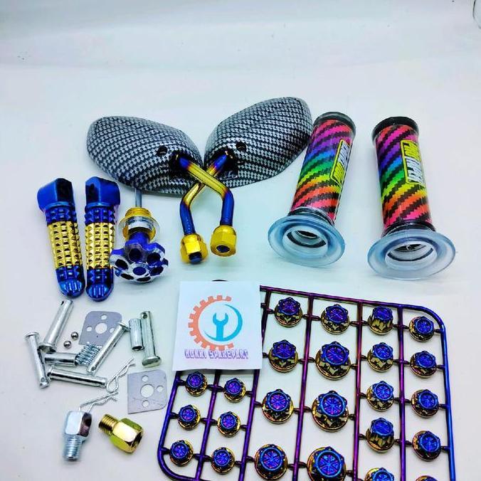 mka_jayadira - paket hemat honda beat  5 in 1 item, spion+hangrip+step+tutup oli+tutup baut  paket t