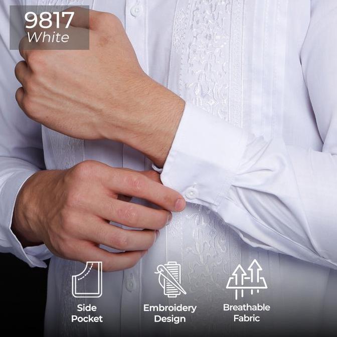 Casella Baju Koko Lengan Panjang Pleats Embroidery | Baju Koko Putih