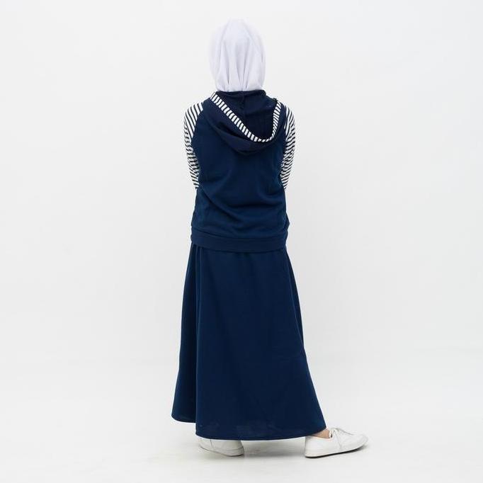 Applekidz Setelan Rok Hoodie Baju Muslim Anak Perempuan Nadine Navy Cantik Casual Simple Gamis Remaj