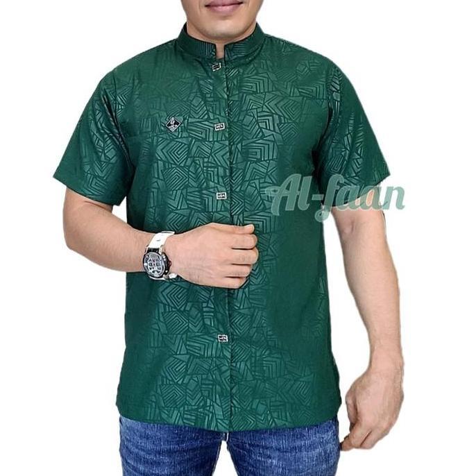 Baju Koko Al-faan koko Lengan pendek kemko pria atasan muslim pria kemeja sporhem motif emboss Alzan